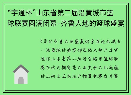 “宇通杯”山东省第二届沿黄城市篮球联赛圆满闭幕-齐鲁大地的篮球盛宴